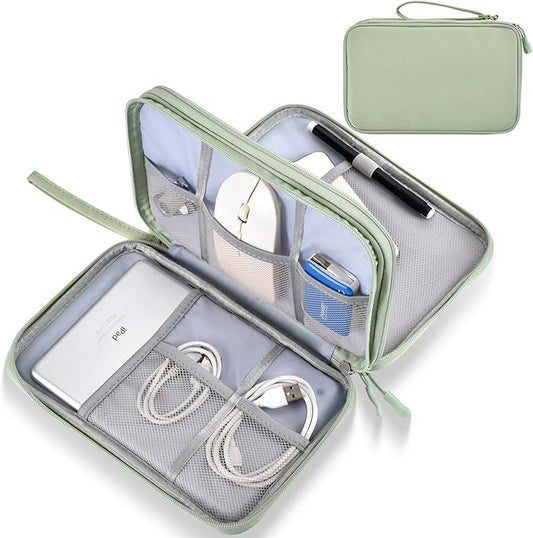 Electronics Organizer Travel Case, Large Cable Organizer Bag Water Resistant Double Layers Accessories Storage Bag Pouch, for Cord, Charger, USB, Power Bank, Earphone (Mint Green, X-Large)