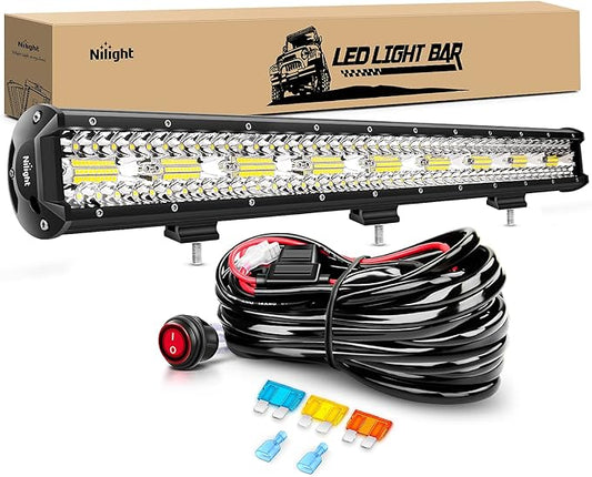 Nilight Led Light Bar 26Inch 540W Triple Row 50000LM Flood Spot Combo Off Road Driving Lights with 14AWG Heavy Duty Wiring Harness for Boat Truck Jeep UTV ATV Car, 2 Years Warranty
