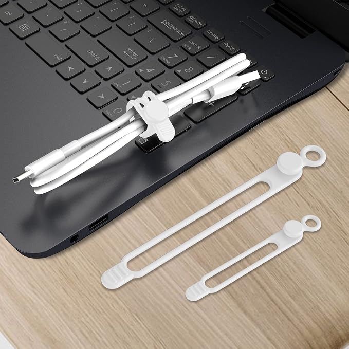 Nearockle Silicone Cable Ties Cord Organizer for Cable Management, 16PCS 4.2" and 7.1" Reusable Cable Organizer Electronic Accessories for Home, Office, Kitchen, School, Travel (White) - Image 7
