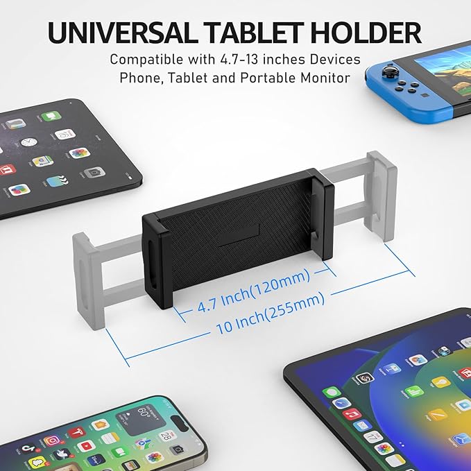 Adjustable Tablet Wall Mount, Aluminum iPad Wall Mount Holder with 360° Swivel, Extendable Wall Mount for 4.7-13" Phones & Tablets, Long Arm Foldable Bracket for iPad Pro/Air/Mini,Galaxy Tab, Kindle