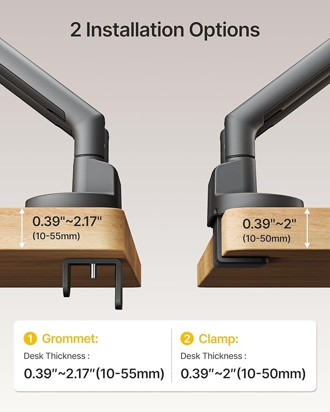 monTEK Dual Monitor Stand Mount with USB for Up to 35" Screens, Each Arm Holds Max 24.3lbs, Full Motion Adjustable Monitor Arm Desk Mount with C-Clamp/Grommet, VESA 75/100mm, Space Gray