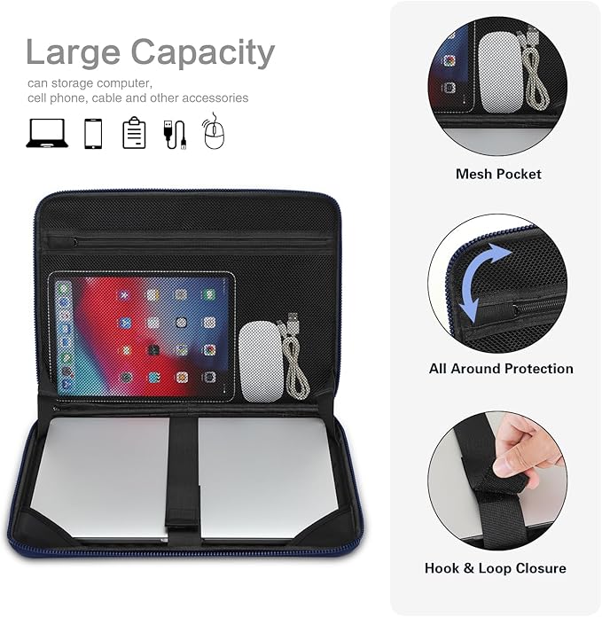 MOSISO 15-16 inch Laptop Hard Case, 15.6 inch Waterproof Shockproof Computer Bag Compatible with MacBook HP Dell,Artistic Geometric EVA Carrying Sleeve Laptop Case Hard Shell with Handle, Navy Blue