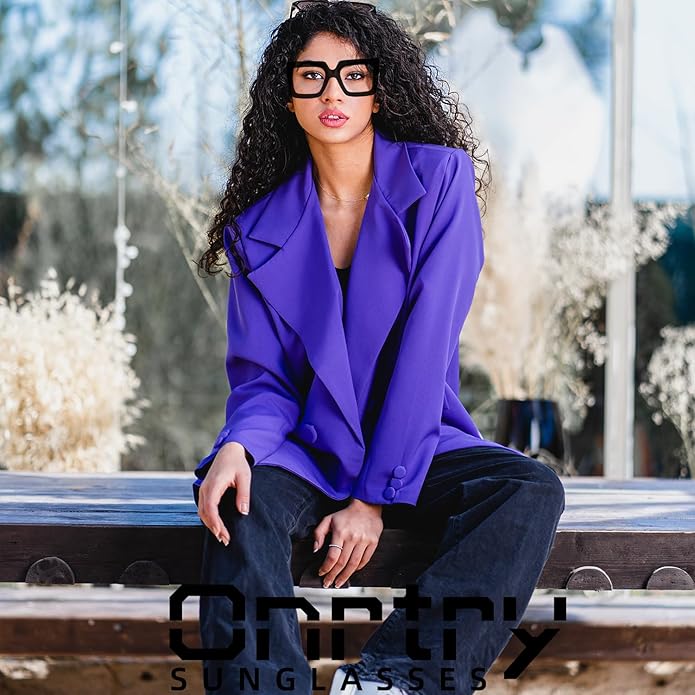 Onrtry Oversized Square Blue Light Glasses for Women Men Thick Frame Big Computer Eyewear Non-Prescription Eyeglasses