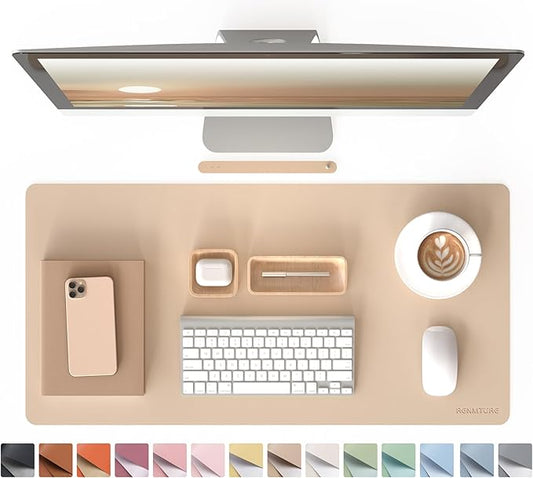 RENMTURE PU Mouse Pad, Faux Leather Large Desk Pad, Home Work Office Accessories, Non-Slip Desk Mat, Waterproof Gaming Pad Desk Blotter (32"x16", Apricot Yellow)