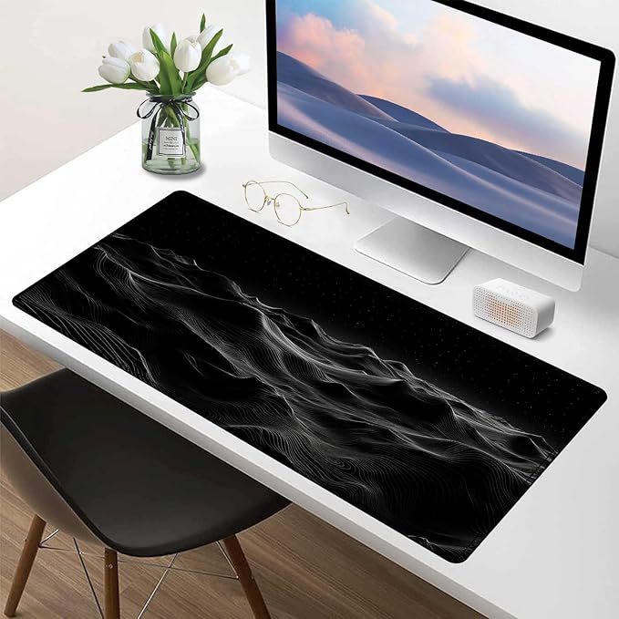 Large Extended Gaming Mouse Pad with Stitched Edges,Black 3D Design XL Desk Pad Mouse Pads for Desk,Waterproof Computer Keyboard Mat Mousepad with Non-Slip Base for Esports Pros/Gamer/Desktop/Office