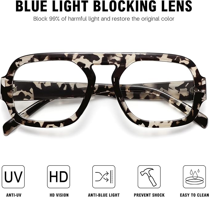 MEETSUN Oversized Retro Square Aviator Computer Blue Light Blocking Glasses for Women Men Fashion Fake Eyeglasses