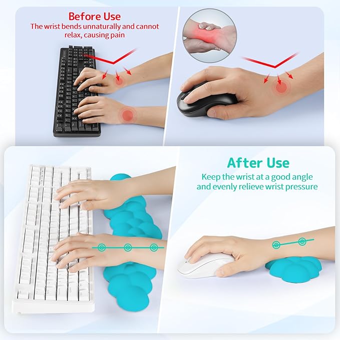 Sushret Cloud Wrist Rest for Keyboard and Mouse, Memory Foam PU Leather Keyboard Wrist Rest with Ergonomic Support, Non-Slip Base, Cute Arm Rest Pad & Palm Cushion, Office Desk Accessory, Scuba Blue