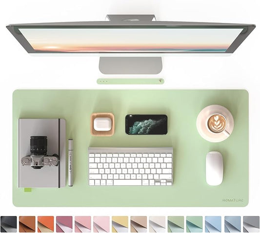 RENMTURE PU Mouse Pad, Faux Leather Large Desk Pad, Home Work Office Accessories, Non-Slip Desk Mat, Waterproof Gaming Pad Desk Blotter (32"x16", Light Green)