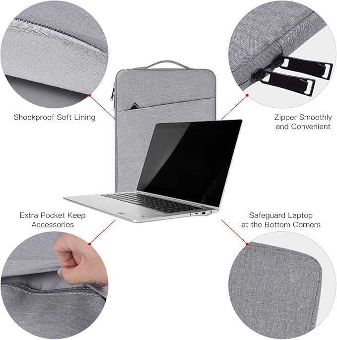 13-13.3 Inch Laptop Sleeve for Acer Spin Chromebook 513 13.3, Lenono Duet 5, Dell ASUS HP 13.3" MacBook Air Case Bag, Light Grey