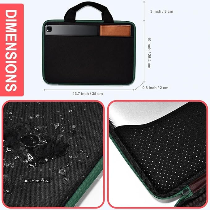 Hseok Laptop Case 13.3-14 inch Sleeve, TSA Computer Handbag Water-Resistant and Shockproof Bag Compatible with MacBook Pro/Neo 14", Mac Air/Pro 13.3" and 13"-14" Notebooks Chromebooks,Black-Green