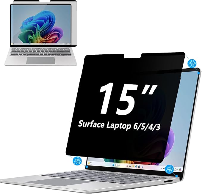 Adeway Privacy Screen Protector for Surface Laptop 6/5/4/3 15 Inch, Magnetic Nano, Anti-Spy, Removable, Blue Light & UV Blocking, Anti-Glare