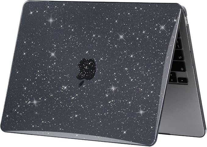 EooCoo Case Compatible with MacBook Air 13 inch M5 2026-2022 Release M4 M3 M2 A3449 A3240 A3113 A2681, Glitter Hard Shell&Keyboard Skin Cover&Screen Protector for Mac Air 13.6 inch, Sparkly Black