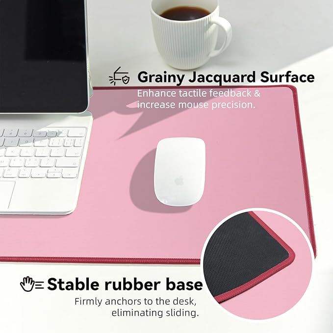 Waterproof Large Gaming Mouse Pad with Durable Stitched Edges, Non-Slip Rubber Base, Smooth Surface Mouse Mat Desk Pad for Home Office Gaming, 27.5"*11.8"*0.08",Pink