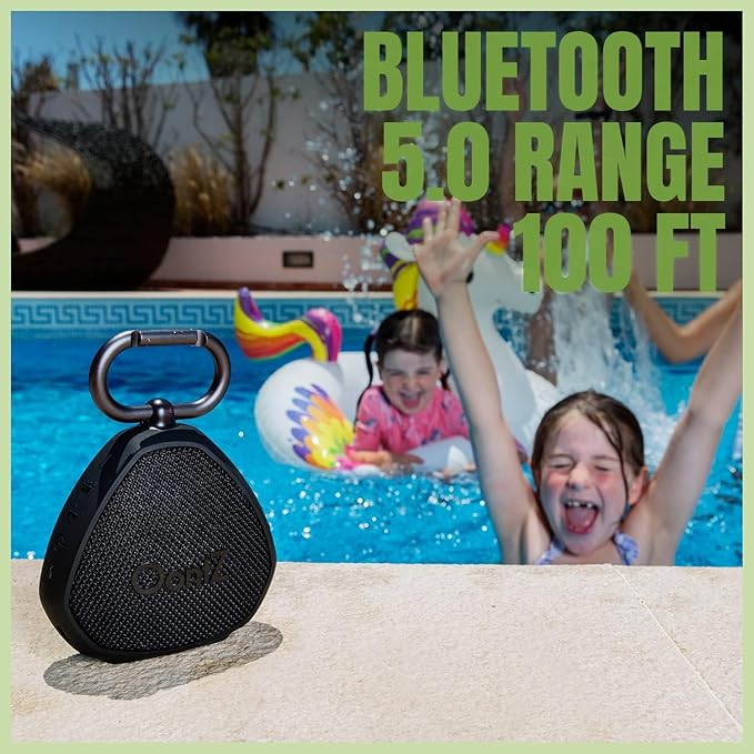 OontZ Angle Clip – Portable Bluetooth Speaker, 5W Stereo Sound, 12 Hour Playtime, Rich Bass, 100 Foot Wireless Range, IPX7 Waterproof, Outdoor, Travel, Great Gift (Black)