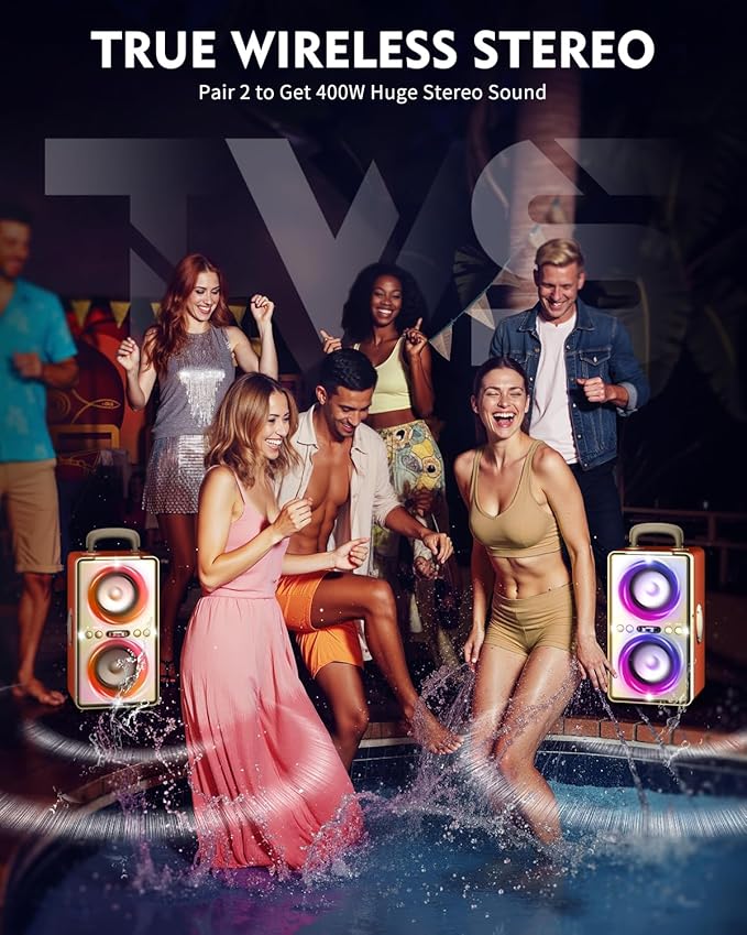 Bluetooth Speaker, 240W Peak Loud Party Speaker with Big Bass, 20H Playtime, TWS, BT5.3, Large Portable Wireless Boom Box with LED Light for Outdoor Backyard Beach Home (Leather Orange)
