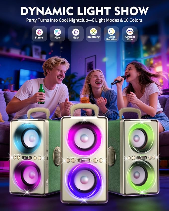 Bluetooth Speaker, 240W Peak Loud Party Speaker with Big Bass, 20H Playtime, TWS, BT5.3, Large Portable Wireless Boom Box with LED Light for Outdoor Backyard Beach Home (Leather Green)