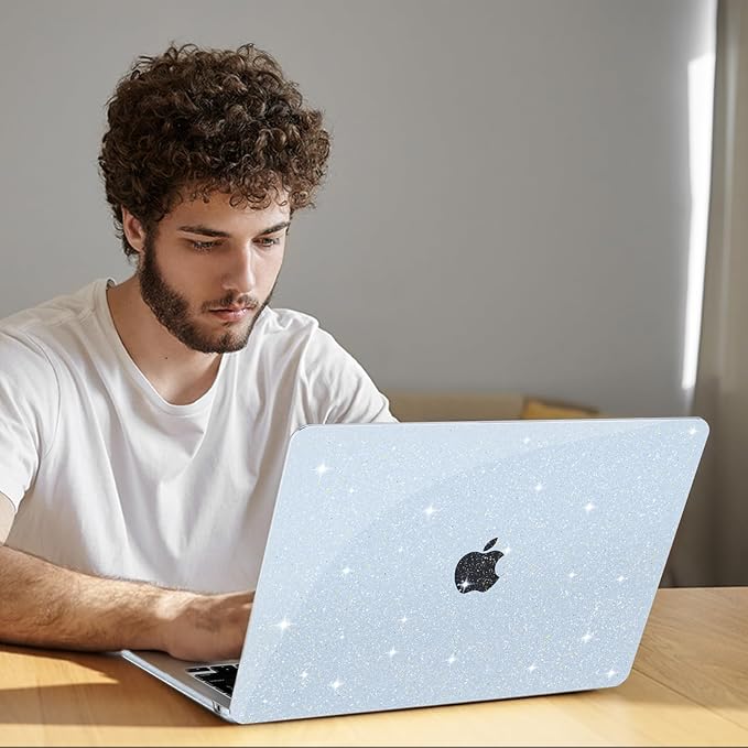 B BELK Compatible with MacBook Air 13 inch Case M5 2026 2025-2022 M4 M3 M2 A3449 A3240 A3113 A2681, Plastic Hard Shell+Keyboard Cover+Screen Protector for MacBook Air 13.6 inch Case, Sparkly Sky Blue
