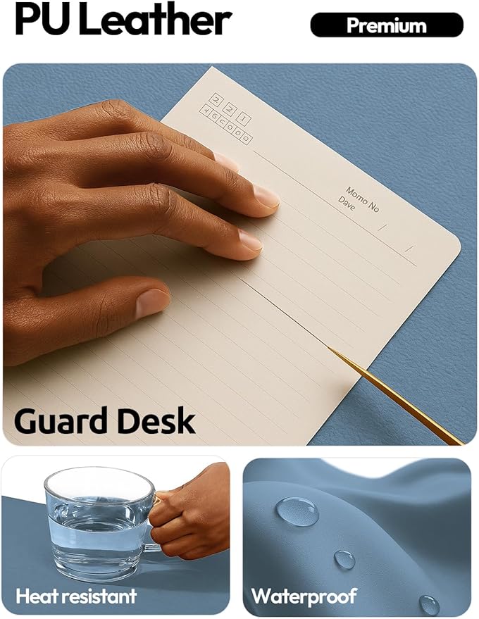 YSAGi Leather Desk Protector, Office Mat, Large Mouse Mat, Non-Slip PU Leather Blotter, Laptop Desk Pad, Waterproof Writing Pad for Office and Home (Blue, 47.2" x 23.6")