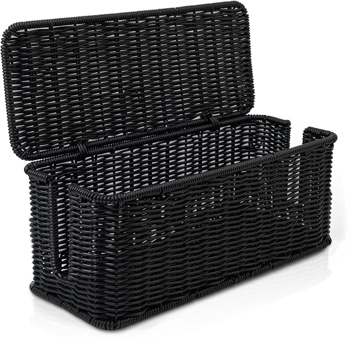 Cable Management Box, Handmade Rattan Cable Organizer with 2 Open Slots, Cord Hider for Power Strip, Router & USB Hub, Registered U.S. Design Patent (D1,112,102), 13" x 5.1" x 5.1", Black by Cantalop
