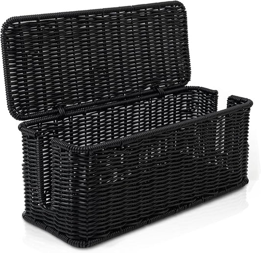 Cable Management Box, Handmade Rattan Cable Organizer with 2 Open Slots, Cord Hider for Power Strip, Router & USB Hub, Registered U.S. Design Patent (D1,112,102), 13" x 5.1" x 5.1", Black by Cantalop