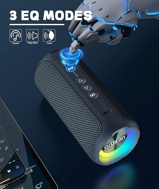 Ortizan Portable Bluetooth Speaker (2nd Gen), 40W powerful sound and deep bass, IPX7 waterproof, 30 hours of playtime, TWS for 2 speakers pairing for home, outdoor and travel - Electronics gift, Black