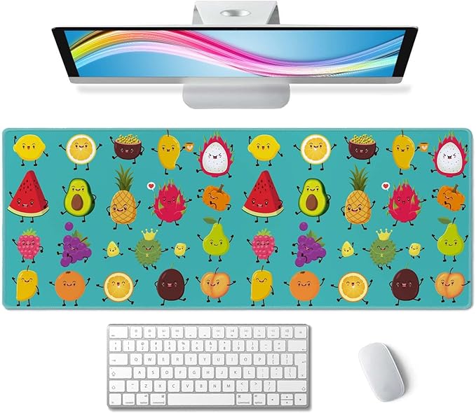 Cute Cartoon Fruit XL Mouse Pad,Large Mouse Pad Gaming 31.5 x 11.8 in Mouse Mat Desk Pad,Extended Keyboard Mousepad Large Desk Mat with Non-Slip Rubber Base and Stitched Edge for Home Office