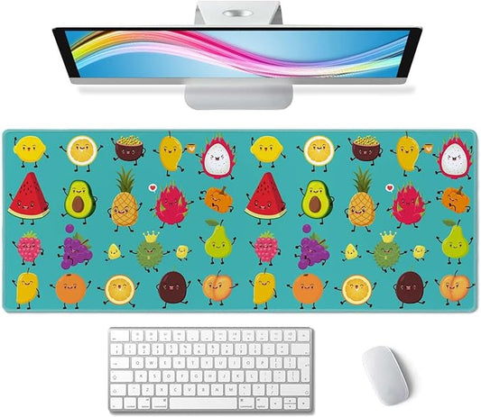 Cute Cartoon Fruit XL Mouse Pad,Large Mouse Pad Gaming 31.5 x 11.8 in Mouse Mat Desk Pad,Extended Keyboard Mousepad Large Desk Mat with Non-Slip Rubber Base and Stitched Edge for Home Office