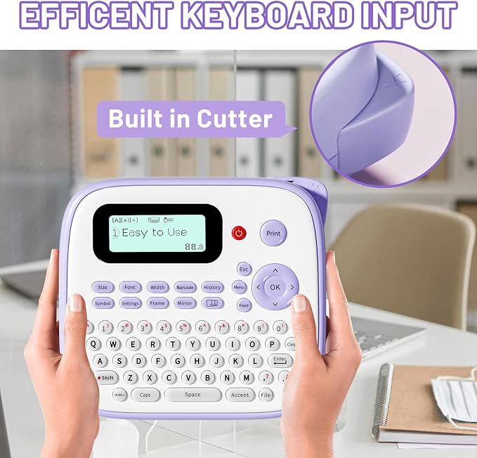 Label Maker Machine with-Tape Waterproof, Desktop Label Maker, Portable Labelmaker Purple for Teachers Kids Classroom, Labeler with Multiple Symbols &Fonts for Home Office School Use, D210S
