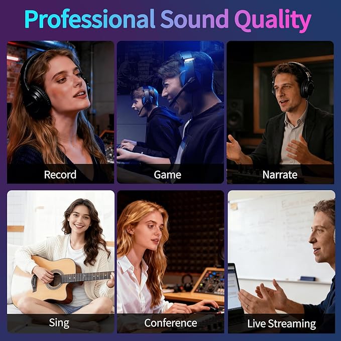 USB Gaming Condenser Microphone for PC/Desktop,192kHz/24Bit,Noise Cancellation,Monitoring,Quick Mute & RGB Lighting,USB PC Mic for Laptop,Podcast,Streaming,Recording White