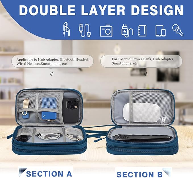 Electronics Organizer Pouch, Travel Cable Organizer Bag Waterproof Portable Electronic Accessories Organizer Case for Cable, Cord, Charger, Phone, Power Bank, Earphone (Dark Green, Large)