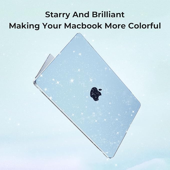 EooCoo Case Compatible with MacBook Air 13 inch M5 2026-2022 Release M4 M3 M2 A3449 A3240 A3113 A2681, Glitter Hard Shell&Keyboard Skin Cover&Screen Protector for Mac Air 13.6 inch, Sparkly SkyBlue
