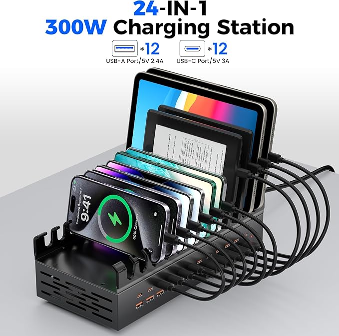 350W USB Charger Block Charging Station, 8 Port USB C Fast Charging Station for Multiple Devices, PD 100W USB Fast Charger Block Compatible with Laptop, Tablet, ΐPhone, iPad and More