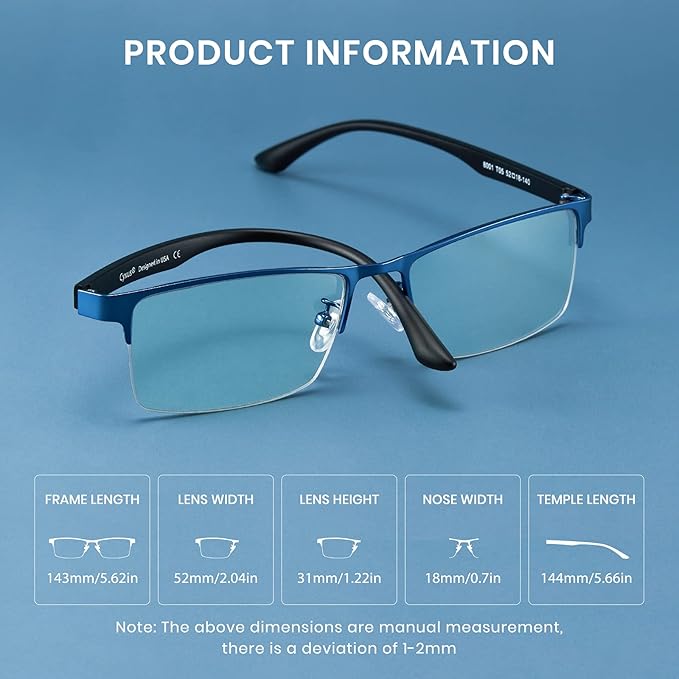 Cyxus Blue Light Blocking Glasses for Men Woman Semi Rim Computer Gaming Office Study Eyeglasses with UV Protection 8001