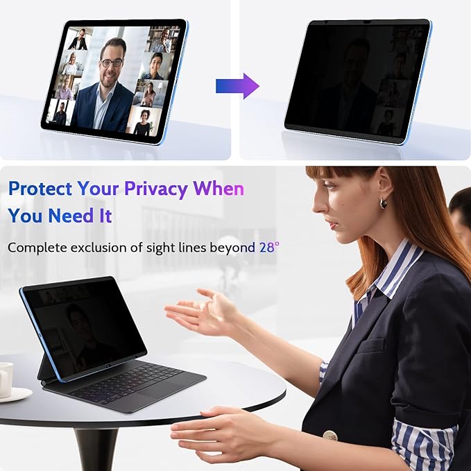 Peslv Magnetic Privacy Screen Protector for iPad 10th 2022 10.9" & iPad 11th A16 2025 11", Removable Anti Blue Light Glare Spy Private Filter, High Sensitive Bubble-Free Black Security Screen
