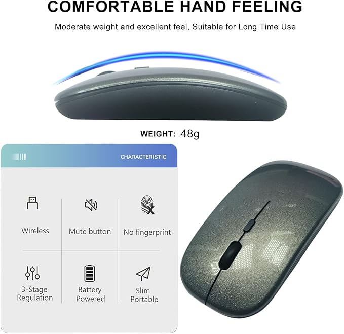 Wireless Mouse, 2.4G Noiseless Mouse with USB Receiver - Portable Computer Mice for PC, Tablet, Laptop with Windows System - Grey