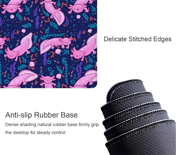 Axolotl Large Gaming Desk Mat - 31.5x11.8 inches Extended XL Big Cute Mouse Pad Waterproof with Non-Slip Base and Stitched Edges for Computer Keyboard