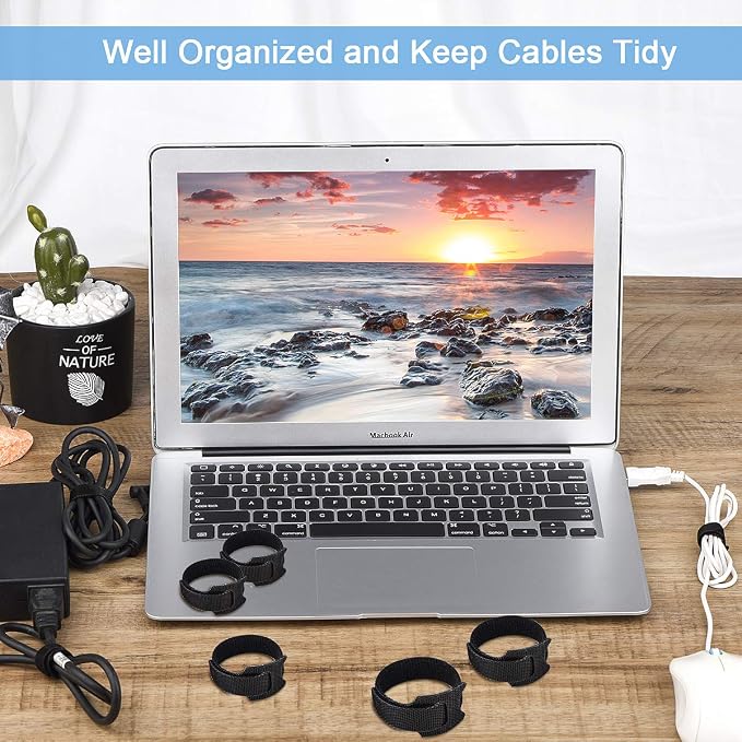 Nettbe Reusable Cable Ties, 60 PCS 8 Inches Adjustable Cord Straps Wire Organizer Cord Wrap and Hook Loop Cable Management - Image 7