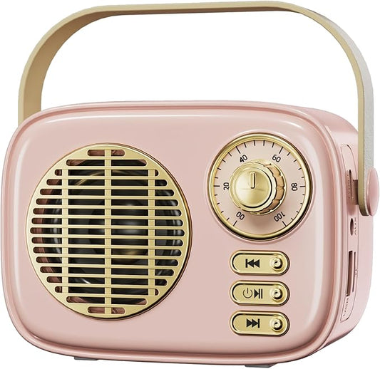 Retro Bluetooth Speaker, Vintage Decor, Gifts for Women Men Teen Girls,Portable Wireless Bluetooth Speaker, Cute Aesthetic Style for Office Kitchen Desk Bedroom Outdoor Support USB/TF Card/AUX (Pink)