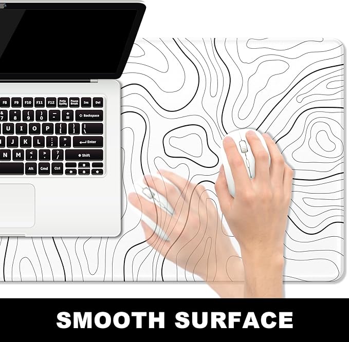 BOSOBO Large Mouse Pad, Desk Mat, XXL XL Extended Gaming & Office Mat, Full Cover 31.5" x 11.8", Topographic Map White