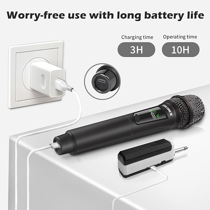 Wireless Microphones, Professional Dual Karaoke Microphone for Singing, Handheld Cordless Dynamic Mic System with Rechargeable Receiver(160 Ft) for Wedding, DJ, Speech, Church, Party, K602-BW