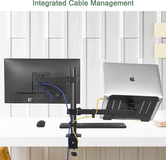UPGRAVITY Monitor and Laptop Mount, Monitor Arm with Vented Tray for 13" to 27" LCD Computer Screens and Notebook up to 17 inch, Fully Adjustable Laptop Mount Stand Holds up to 17.6lbs