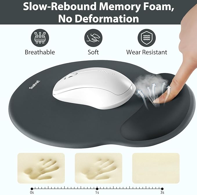 Sushret Mouse Pad and Keyboard Wrist Rest, 3-in-1 Gel Memory Foam Ergonomic Mouse Pad with Wrist Rest Set, Gaming Mousepad Arm Cushion Support for Computer Office Desk Accessories Cute Setup, Charcoal