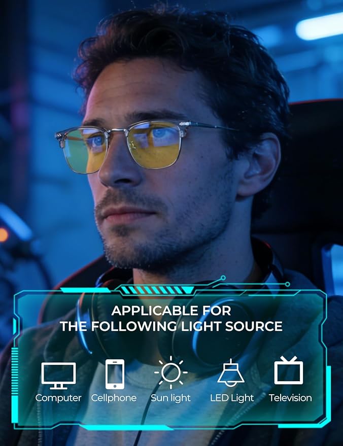 ZanyLen Blue Blocker Glasses for Men Metal Browline Computer Gaming Glasses Filter Blue Ray