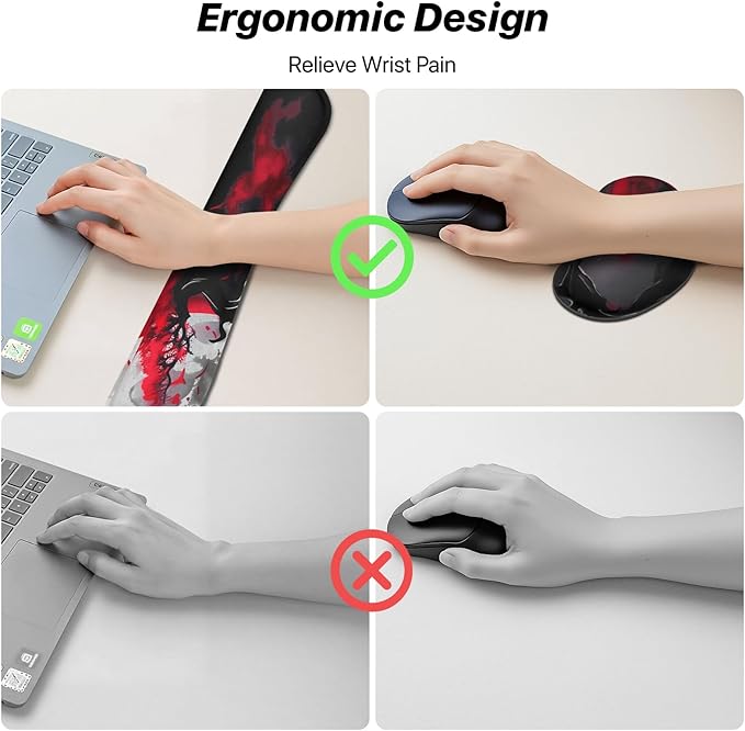 3-in-1 Large Gaming Mouse Pad Set, Anime Mouse Pad & Keyboard Wrist Rest, Memory Foam Ergonomic, Mountain Moon Scenery XL Desk Mat Set Suitable for Home Office,31.5 X 11.8 Inch
