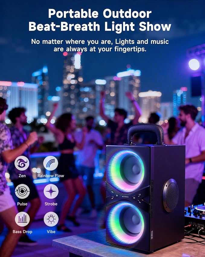 Party Bluetooth Speaker:80W Peak Large Stereo Sound for Outdoor,Deep Bass,TWS,Loud with Lights,Portabe Wireless Big Speakers with Long Playtime,House,Projector,Movie