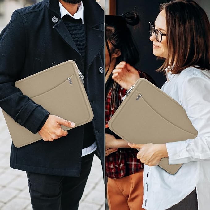 Laptop Case Sleeve 15.6 inch, Shockproof Protective Briefcase Carrying Computer Cover Bag with Accessory Pocket, Laptop Bag Compatible with MacBook, HP, Dell, Lenovo, Asus, Khaki