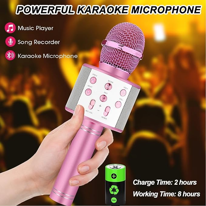 Niskite Kids Karaoke Microphone for Singing: Bluetooth Karaoke Microphone Wireless - Perfect Christmas Birthday Gifts for 2 3 4 5 6 7 8 Year Old Girls Toys