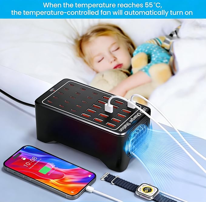 150W USB C Charging Station, 30 Port Fast Multi Device Charger (15 USB-C + 15 USB-A) Desktop Charger Hub, Compatible with iPhone Samsung iPad Google Pixel Tablets & Other USB Electronics