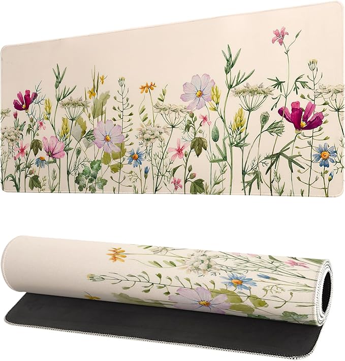 Flower Gaming Mouse Pad Large Mouse Pad for Keyboard and Mousepad Desk Mat with 3mm Non-Slip Base and Stitched Edge for Gaming and Office Computer Mat Protector Mat 27.6x11.8 Inch