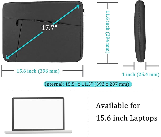 Laptop Sleeve Bag 15.6 inch, BOOEUDI Shockproof Protective Computer Carrying Cover with Front Pocket, Briefcase Handbags Laptop Case for 15.6 inch HP, Dell, Acer, Asus, Notebook, Grey